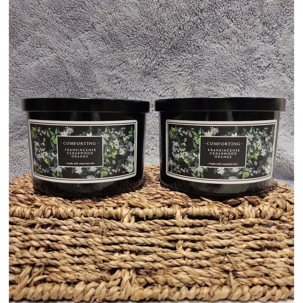 *NWT*2 Huntington Home Comforting Frankincense cedarwood orange 3 wick candles